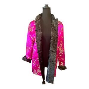 Vintage Pink and Black frog knot Reversible Kimono Dragon Jacket